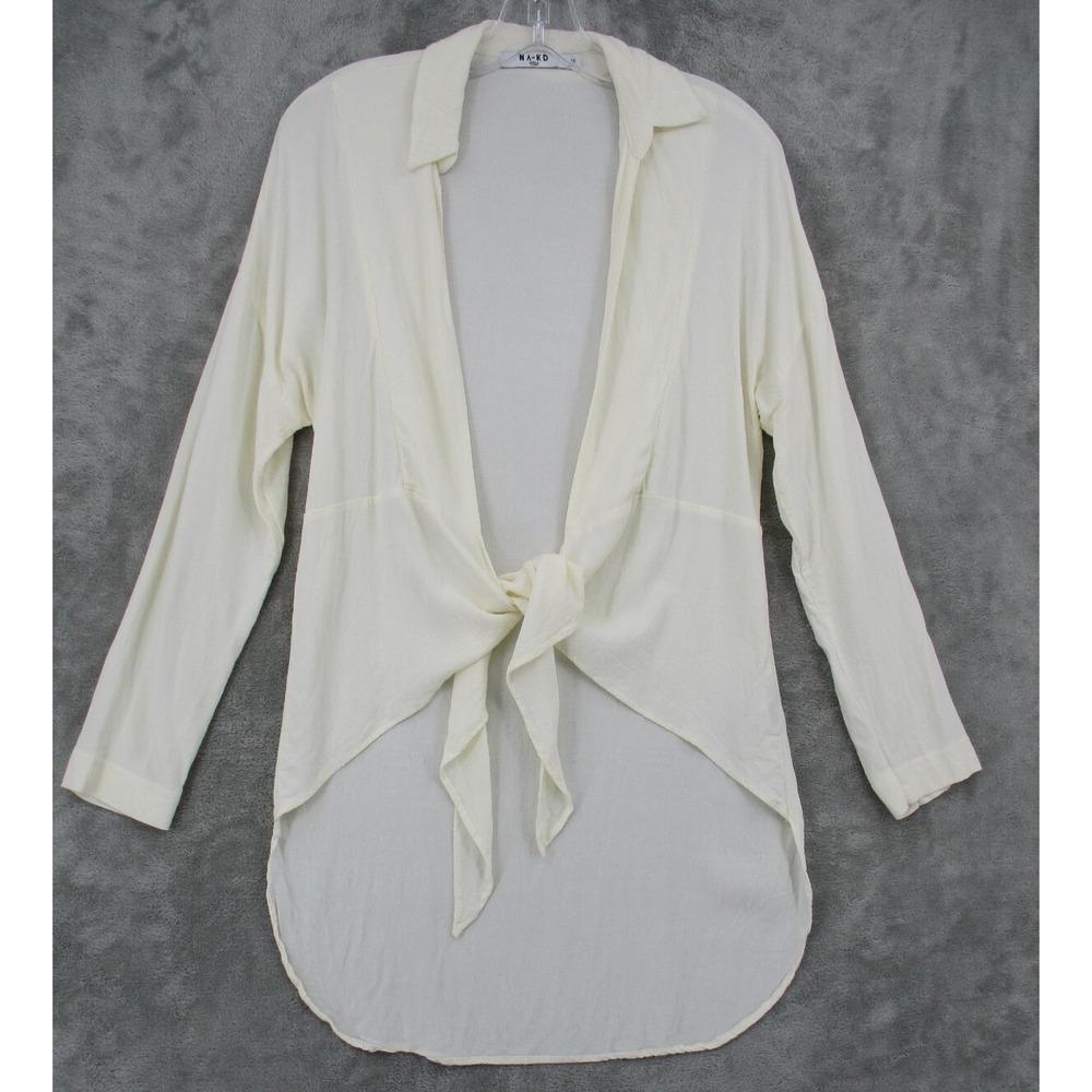 NAKD Blouse Womens Size 32 Small Tie Front High Low Hem Crepe Boho Kimono Ivory